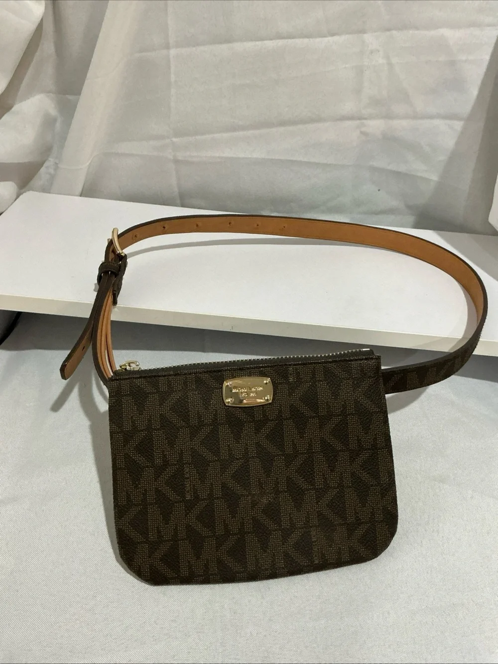 Michael Kors Brown Logo Crossbody Belt Bag with Gold Hardware